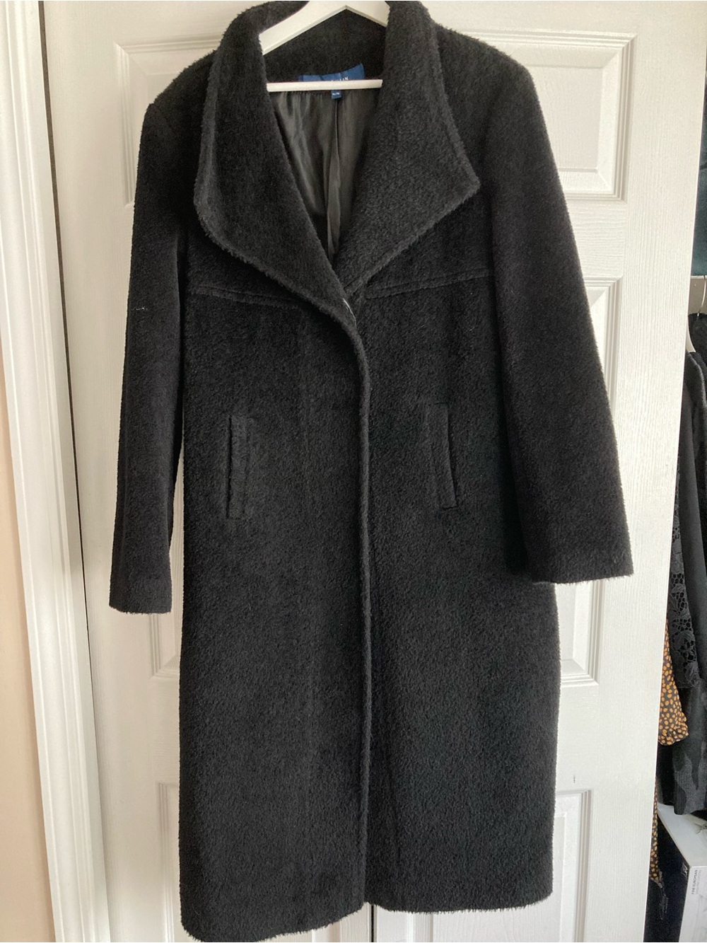 Cole Haan Black Long Wool-Blend Trench Coat